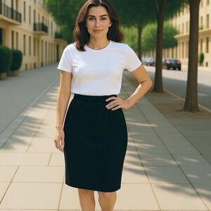 Kasper 100% Black Wool Lined Pencil Skirt Back Split Size 6P